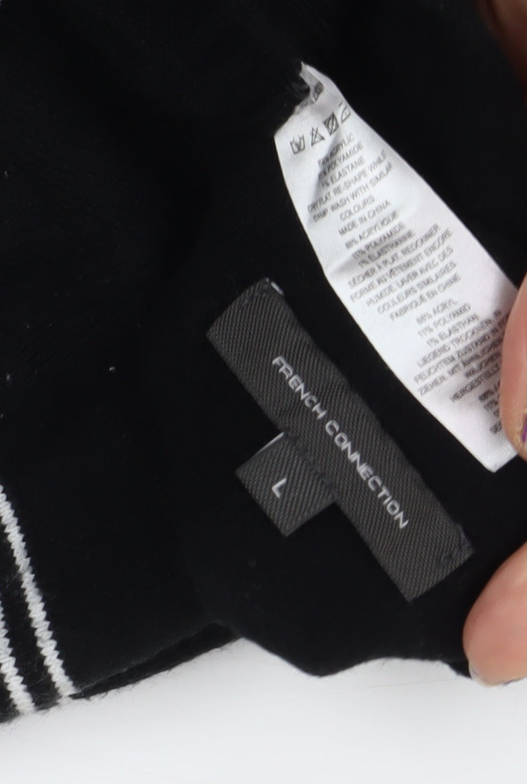 French Connection Women's Black Striped Jumper Dress L