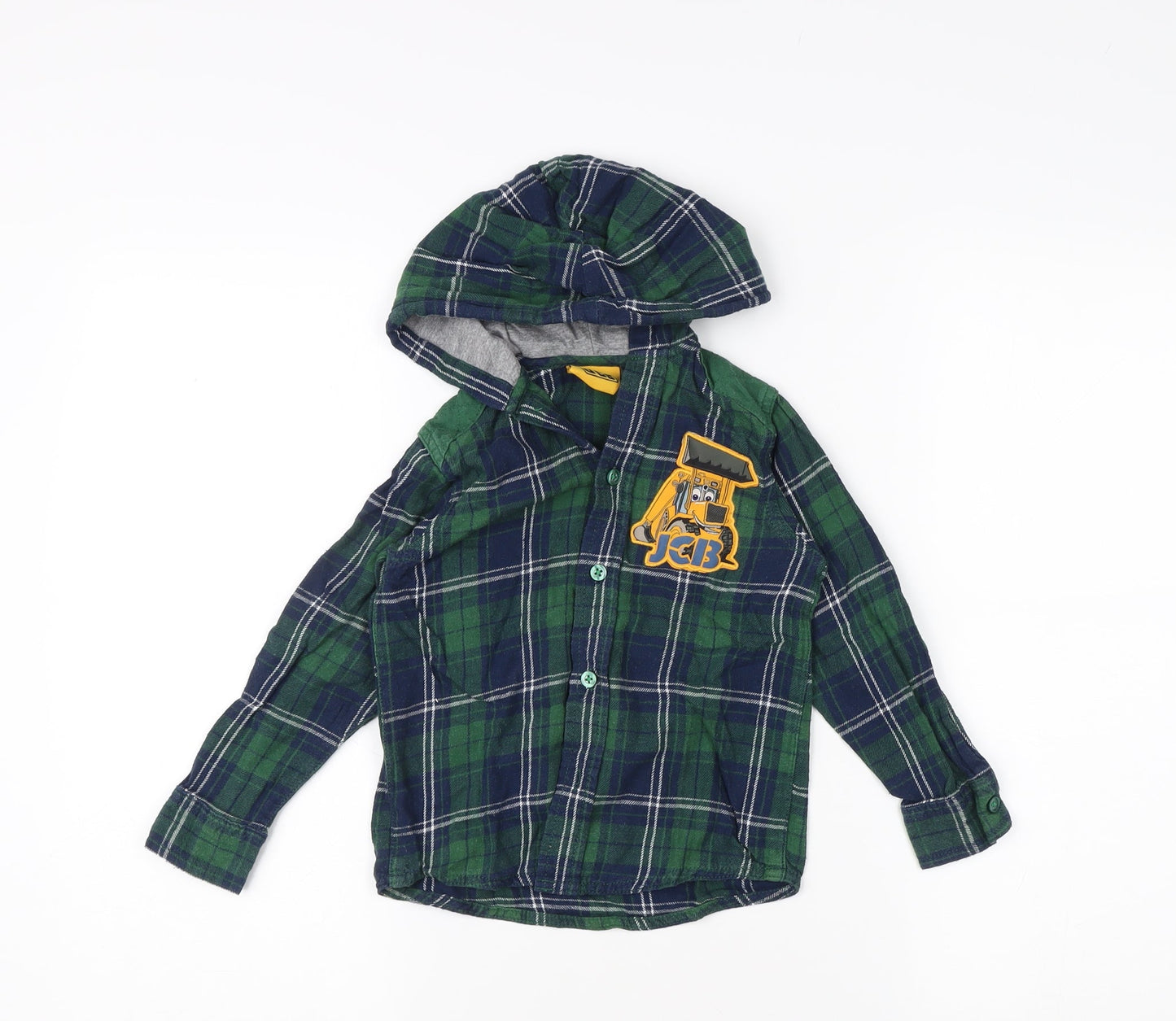 JCB Boys Green Plaid Full Zip Hoodie, 3-4 Years, Cotton