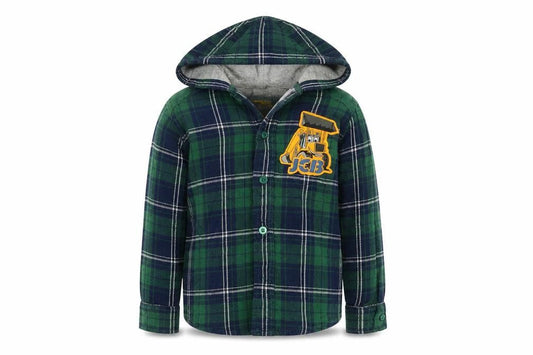JCB Boys Green Plaid Full Zip Hoodie, 3-4 Years, Cotton