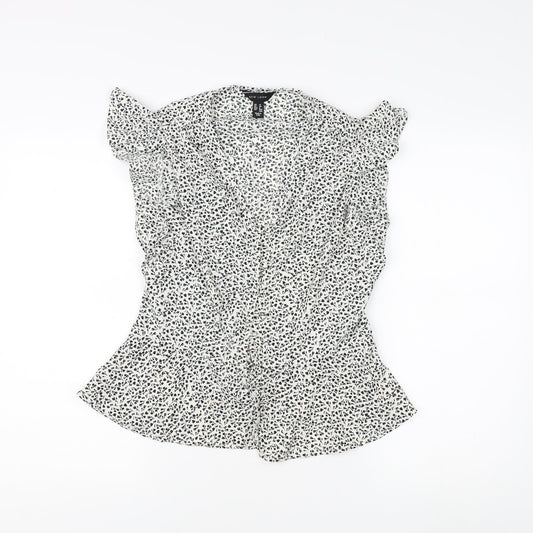 New Look Women’s Floral Blouse, White, Size 12, Casual Chic