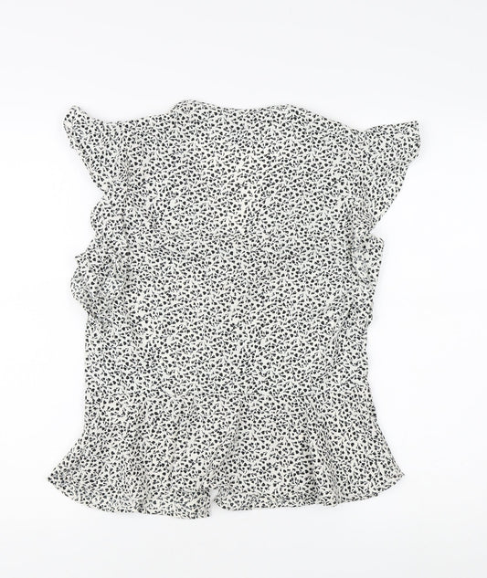 New Look Women’s Floral Blouse, White, Size 12, Casual Chic