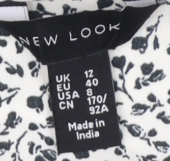 New Look Women’s Floral Blouse, White, Size 12, Casual Chic