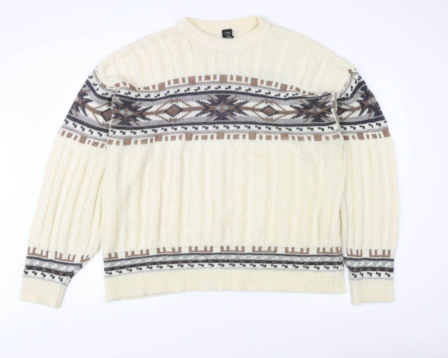 C&A Men's Ivory XL Pullover Jumper, Cable Knit Retro