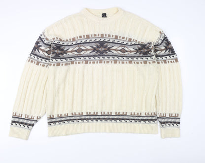 C&A Men's Ivory XL Pullover Jumper, Cable Knit Retro