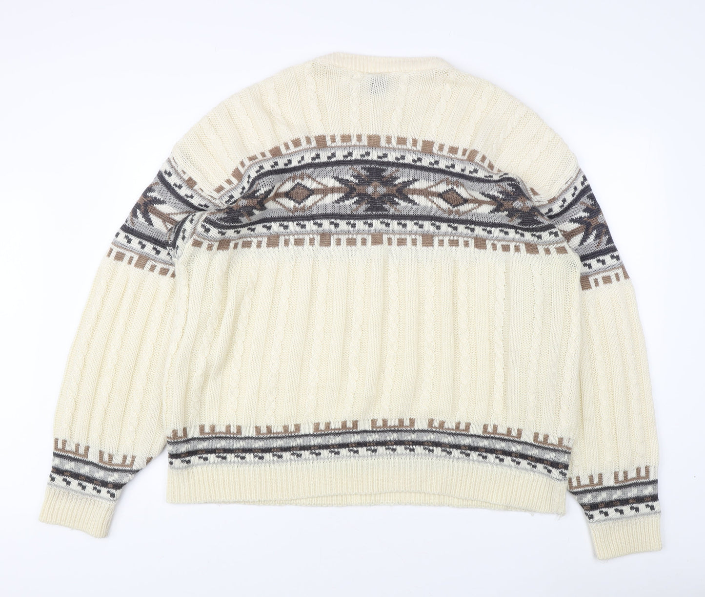 C&A Men's Ivory XL Pullover Jumper, Cable Knit Retro
