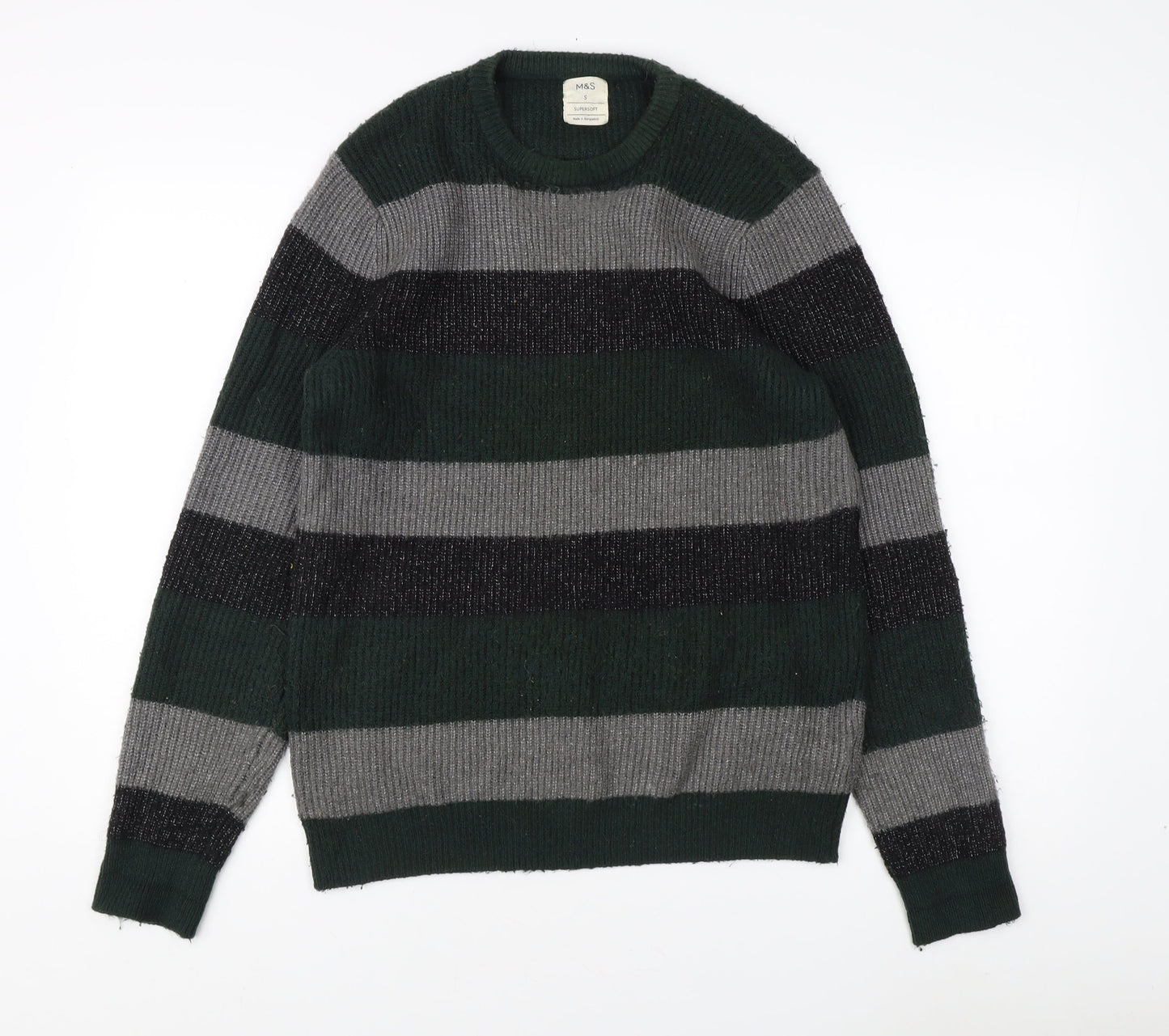 Marks and Spencer Green Striped Pullover Jumper S