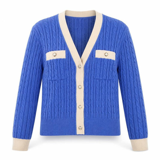 TIRAMISU Women's Blue Cable-Knit Cardigan S/M