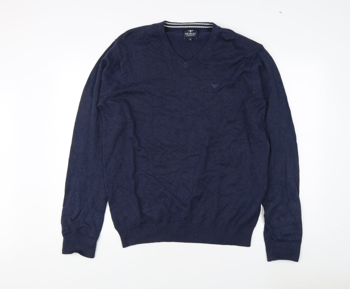 Morley Men's Blue V-Neck Cotton Pullover Jumper L