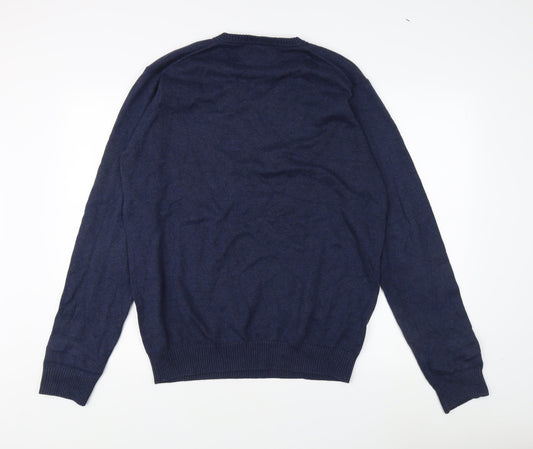 Morley Men's Blue V-Neck Cotton Pullover Jumper L