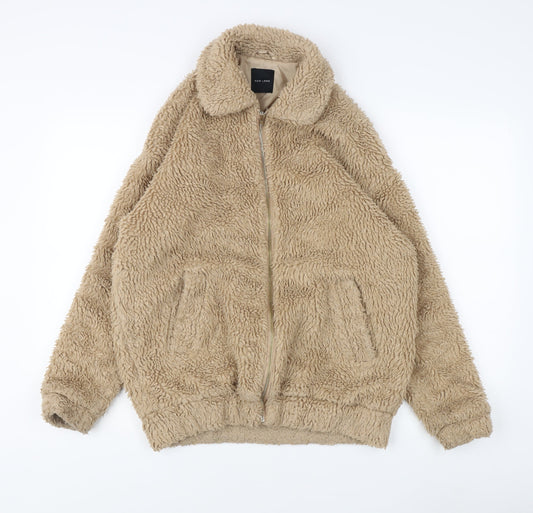New Look Women's Beige Fleece Jacket UK 6 Casual Full Zip