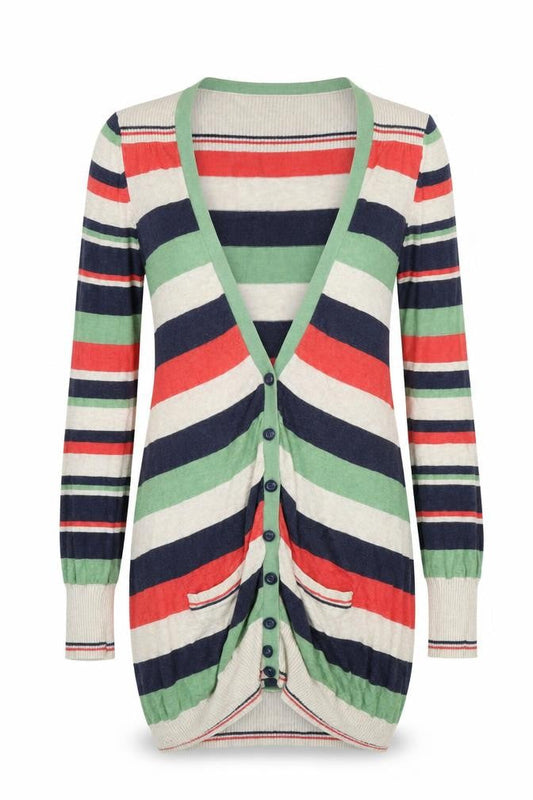 Front view of Miss Selfridge Women's Striped Cardigan, Multicoloured, size 12