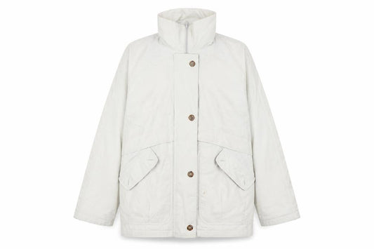 Front view of Nuage Women's White Mid-Length Jacket, size 10