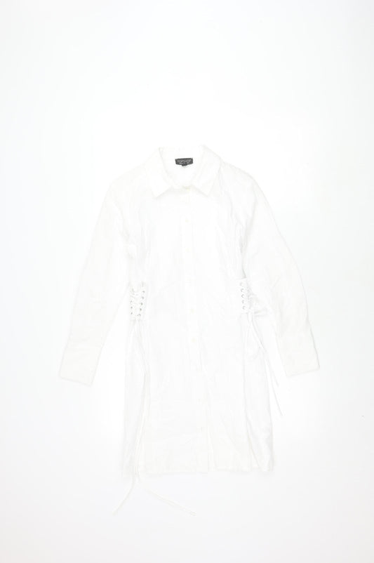 Topshop Women White Cotton Dress - Size 6