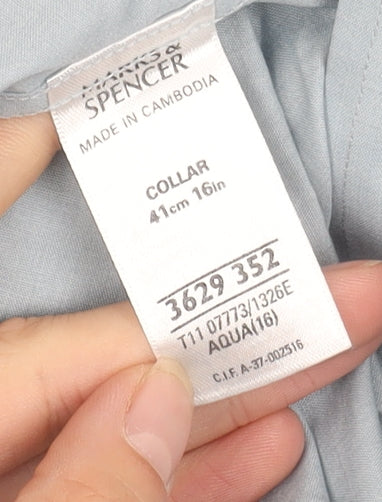 Marks and Spencer Men's Blue Shirt, Size 16, Long Sleeve