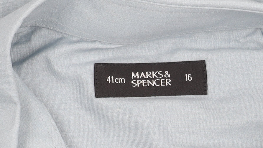 Marks and Spencer Men's Blue Shirt, Size 16, Long Sleeve