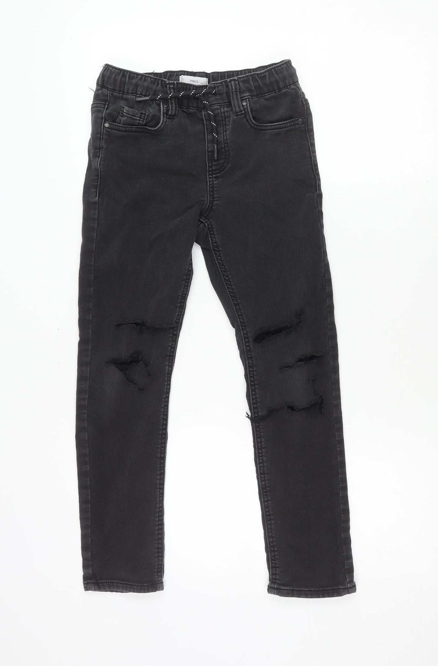 MNG Boys Black Trousers, Size 12 Years, Elastic Waist, Ripped