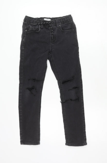 MNG Boys Black Trousers, Size 12 Years, Elastic Waist, Ripped
