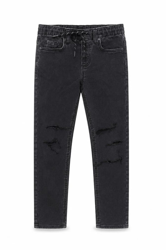 MNG Boys Black Trousers, Size 12 Years, Elastic Waist, Ripped