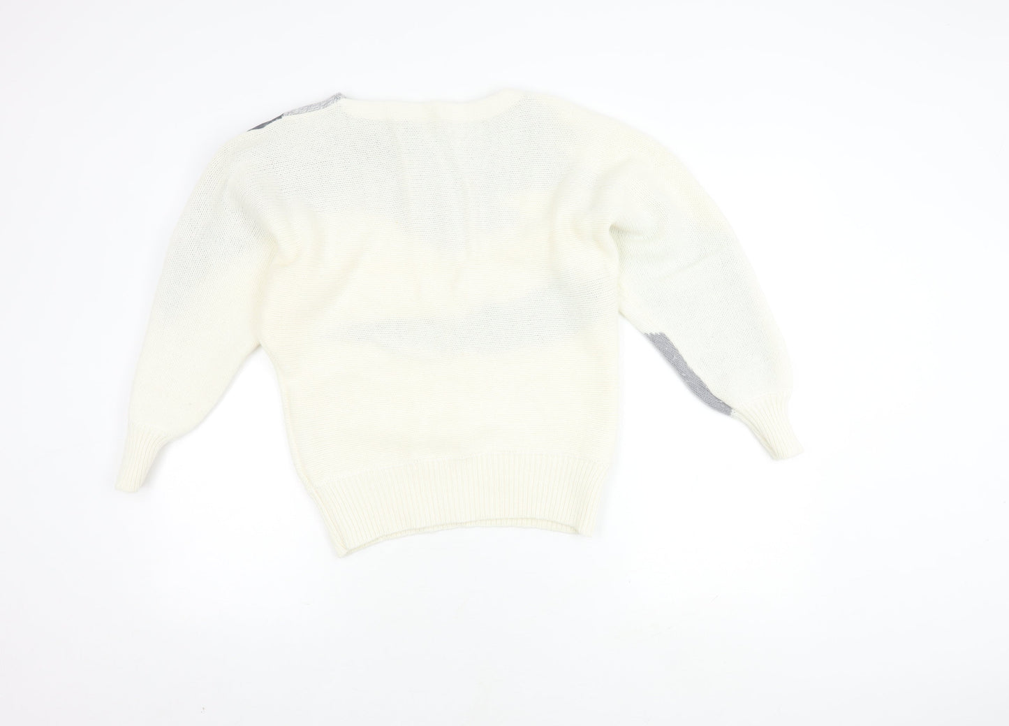 Frapp Women's White Geometric Knit Jumper Size 10