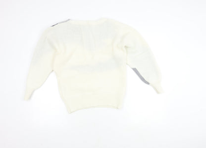 Frapp Women's White Geometric Knit Jumper Size 10