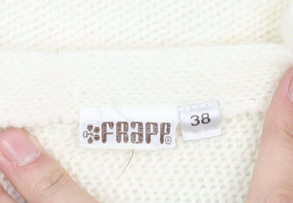 Frapp Women's White Geometric Knit Jumper Size 10