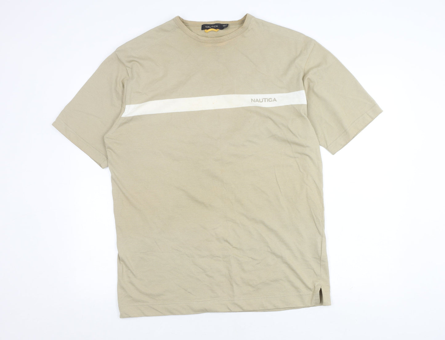 Nautica Men's Beige T-Shirt, Size L, Cotton, Crew Neck