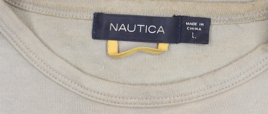Nautica Men's Beige T-Shirt, Size L, Cotton, Crew Neck