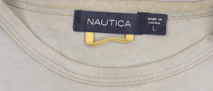 Nautica Men's Beige T-Shirt, Size L, Cotton, Crew Neck