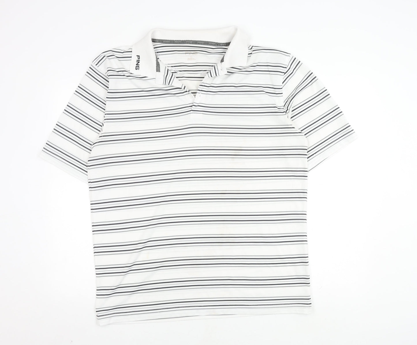 PING Men's XL White Striped Polo for Golf