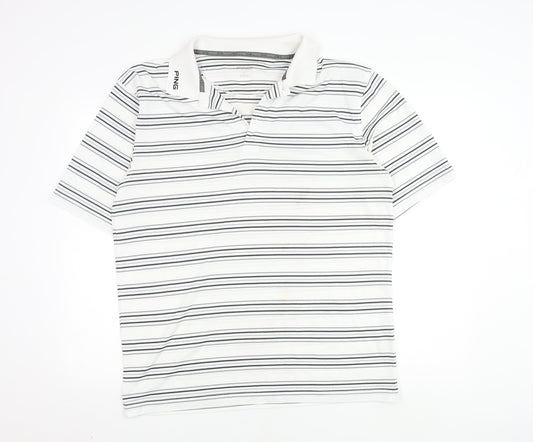 PING Men's XL White Striped Polo for Golf