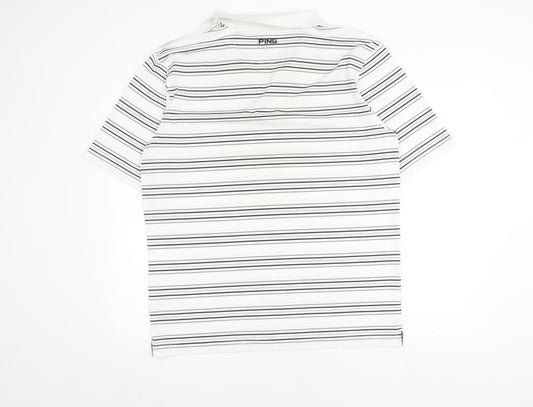 PING Men's XL White Striped Polo for Golf