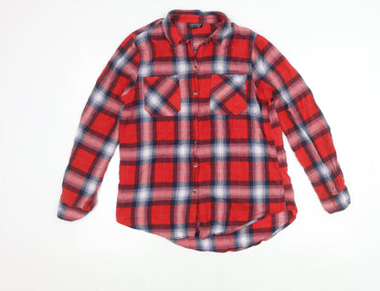 Womens UK Size 10 Topshop Red Basic Button-Up