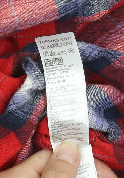 Womens UK Size 10 Topshop Red Basic Button-Up