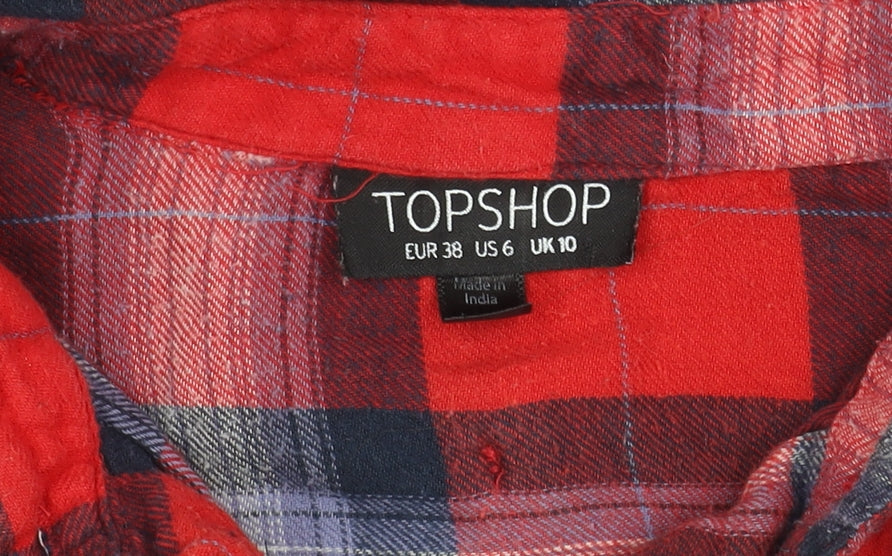 Womens UK Size 10 Topshop Red Basic Button-Up