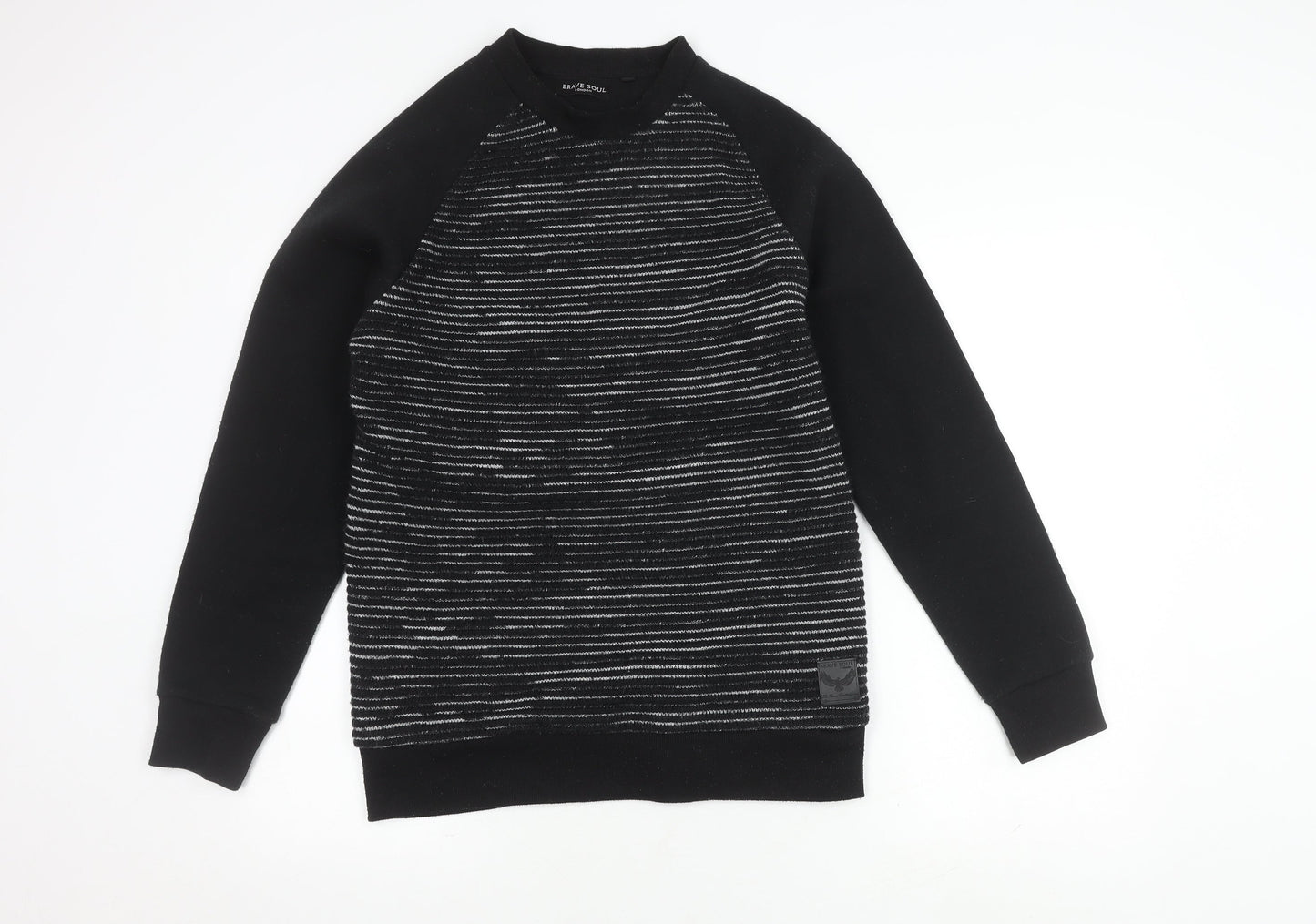 Brave Soul Men's Black Stripe Pullover Jumper Small
