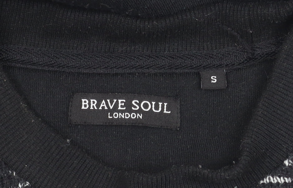 Brave Soul Men's Black Stripe Pullover Jumper Small