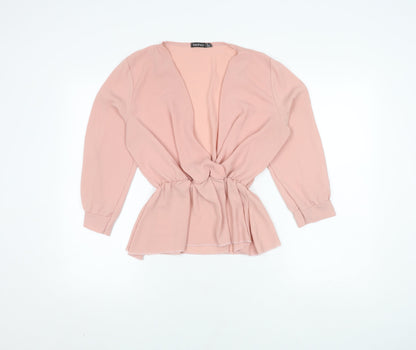 Boohoo Women's Pink Long Sleeve V-Neck Blouse Size 12