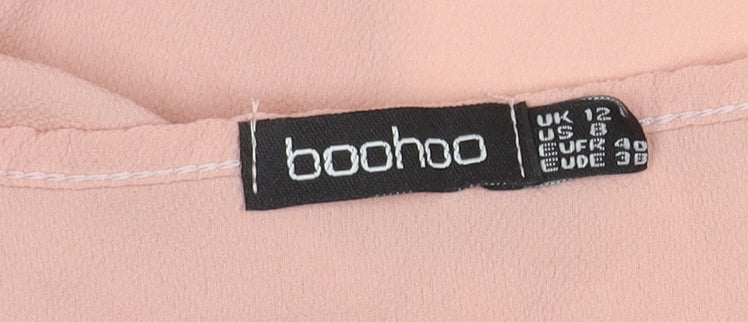 Boohoo Women's Pink Long Sleeve V-Neck Blouse Size 12