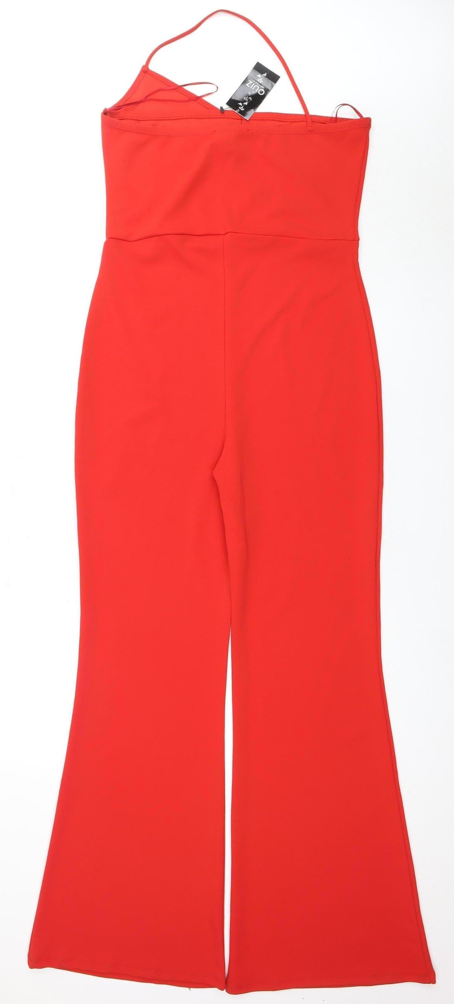 Quiz Women's Red Playsuit Size 14 Asymmetric Flared Leg Party