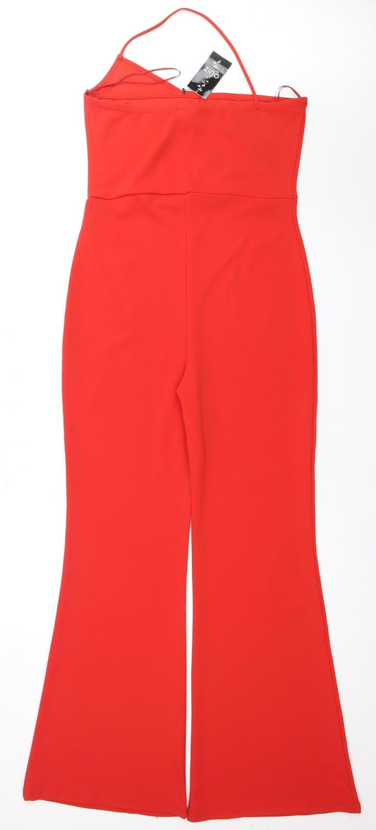 Quiz Women's Red Playsuit Size 14 Asymmetric Flared Leg Party