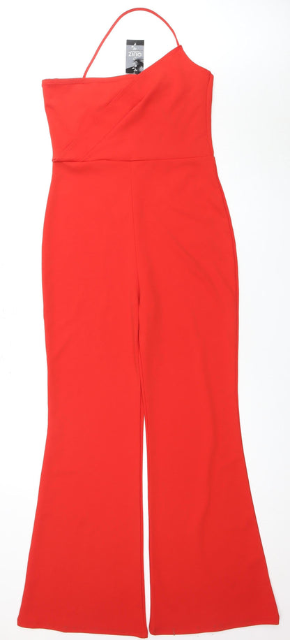 Quiz Women's Red Playsuit Size 14 Asymmetric Flared Leg Party