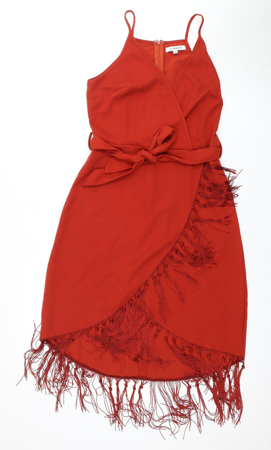 Glamorous Women's Red Sleeveless Fringe Dress, Size 10