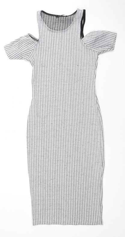 New Look Women's Grey Striped Bodycon Dress Size 8