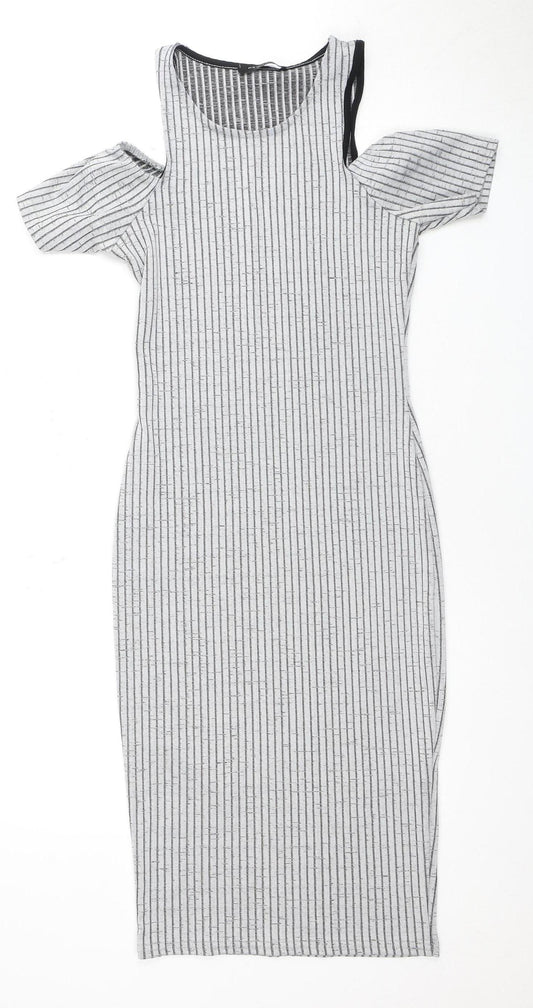 New Look Women's Grey Striped Bodycon Dress Size 8