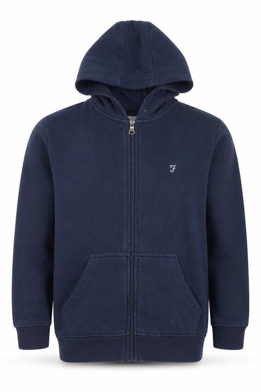 Farah Boys Full Zip Blue Hoodie, Size 8-9 Y, Hooded, Pockets