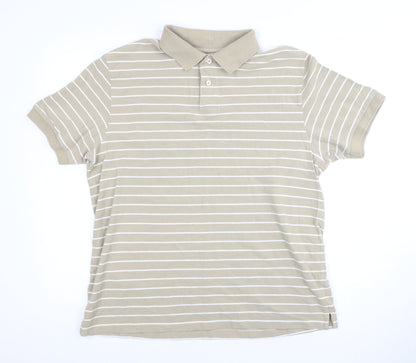 Marks and Spencer Men's Beige Striped Polo Shirt L