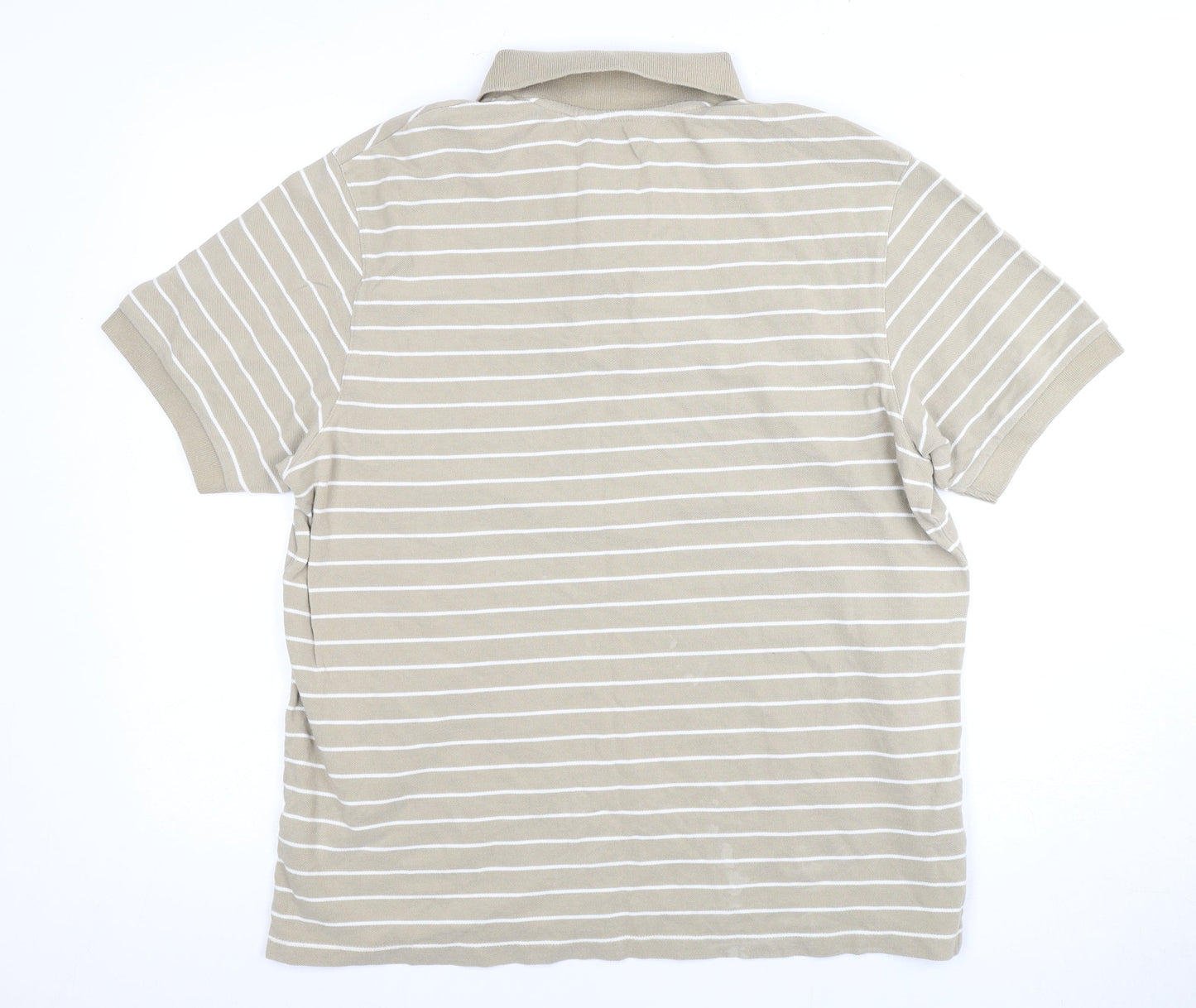 Marks and Spencer Men's Beige Striped Polo Shirt L