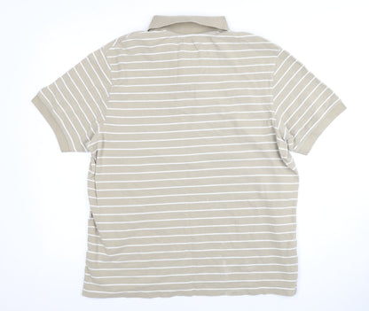 Marks and Spencer Men's Beige Striped Polo Shirt L
