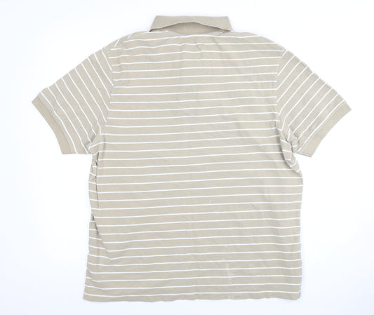 Marks and Spencer Men's Beige Striped Polo Shirt L