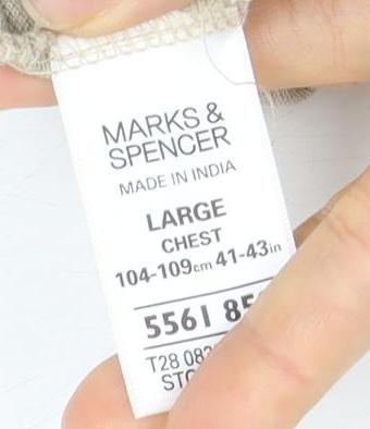 Marks and Spencer Men's Beige Striped Polo Shirt L